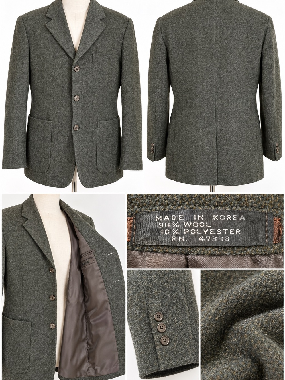 Men's Olive Green Wool-Blend Sport Jacket